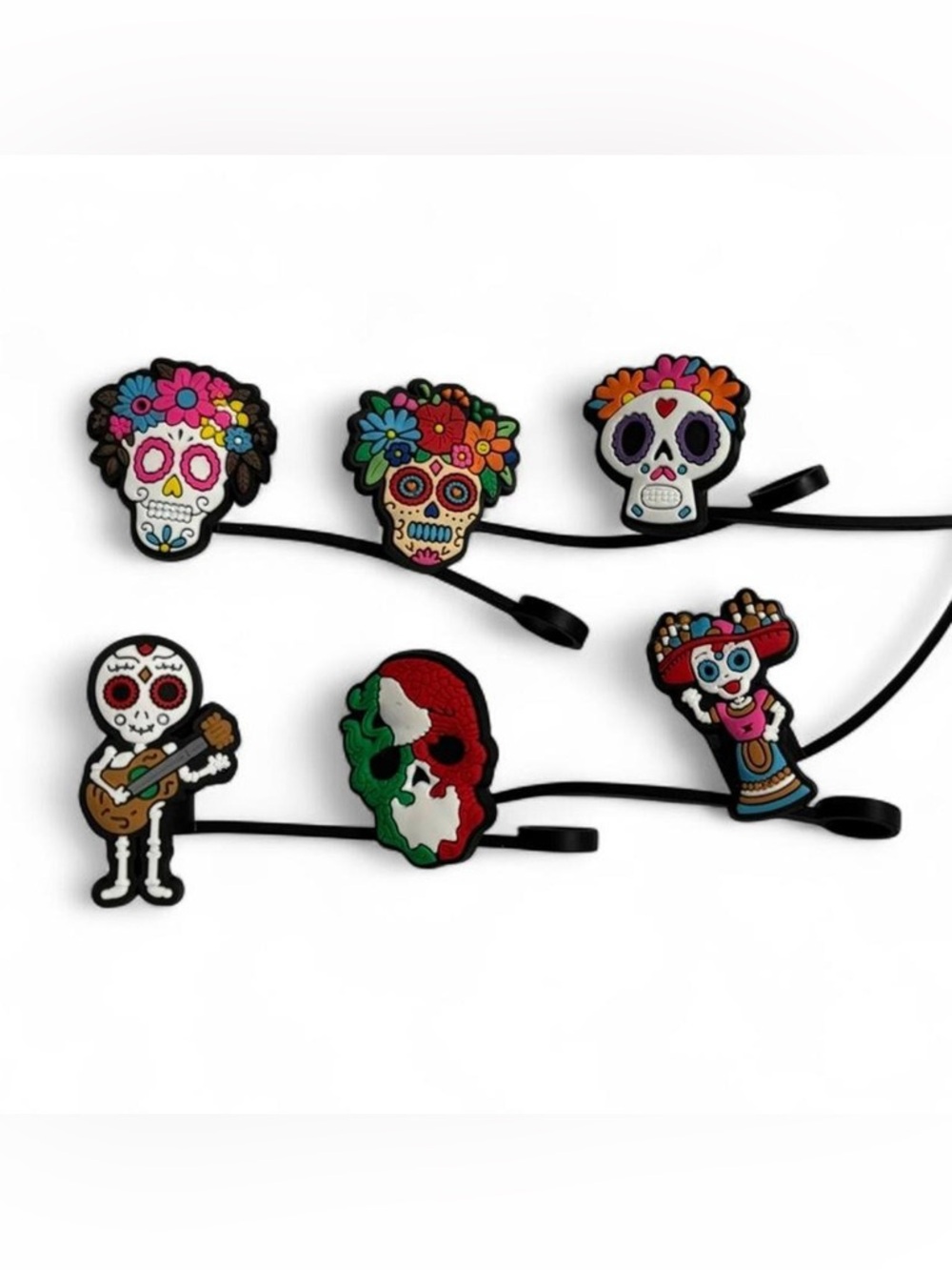 Day of the Dead Silicone Straw Toppers | 6-Piece Set
